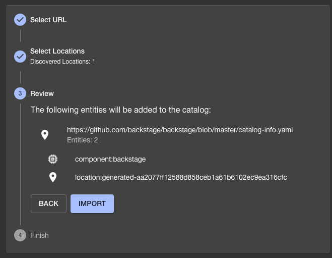 Register a new component wizard, showing the metadata for the component YAML we use in this tutorial