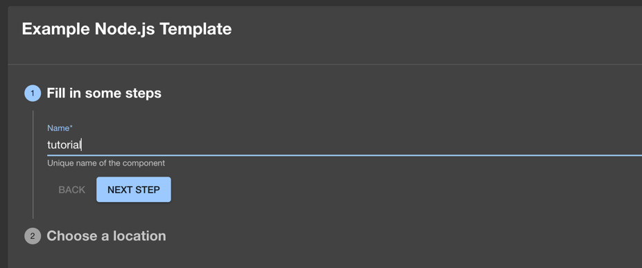 Software template deployment input screen asking for a name